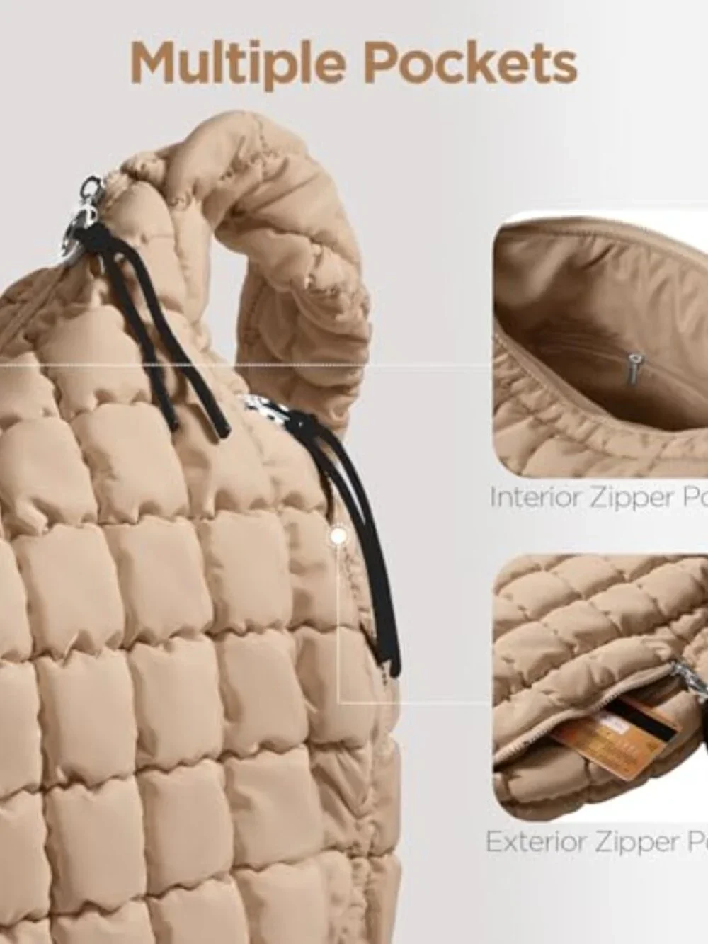 Large Quilted Puffer Tote Bag Crossbody Hobo Handbag Nylon Padded Strap
